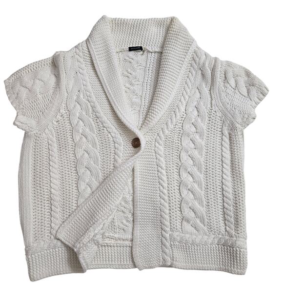 Magaschoni Womens Chunky Cable Knit Fisherman Cottage Coastal Cardigan Sweater L - Picture 4 of 10